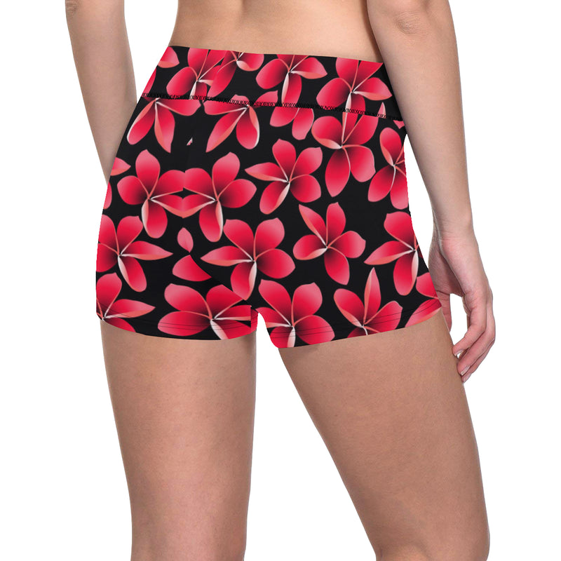 Red Plumeria Pattern Print Design PM025 Yoga Shorts