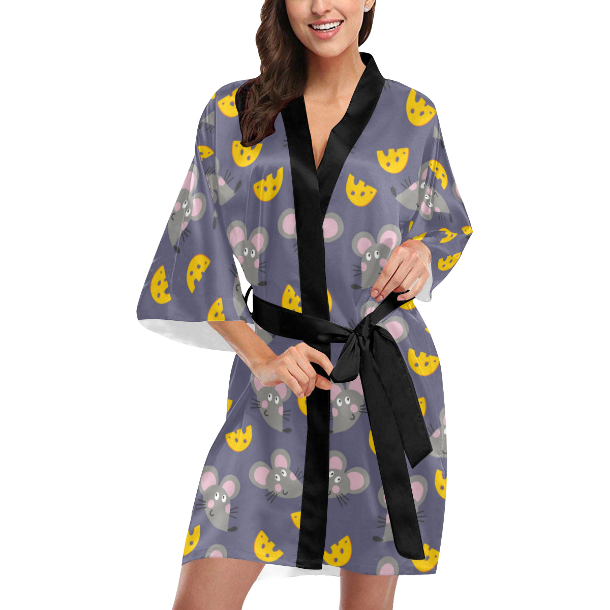 Rat With Cheese Pattern Print Design 01 Women's Short Kimono