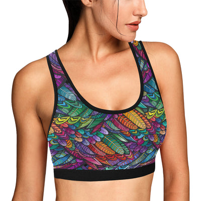 Feather Multicolor Design Print Sports Bra