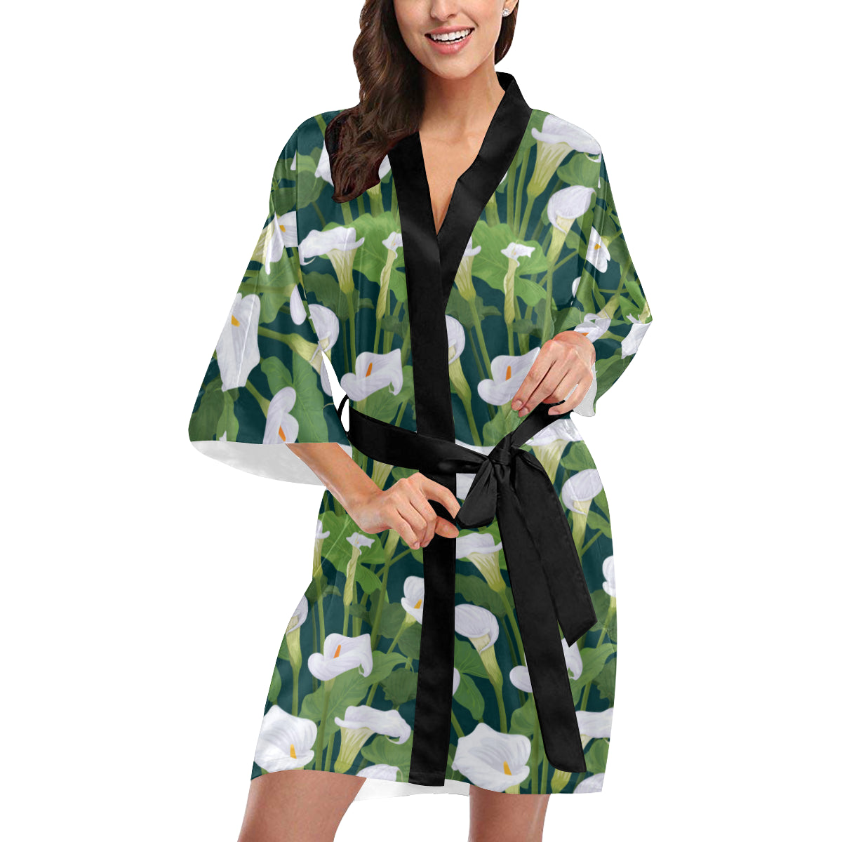 Lily Pattern Print Design 04 Women's Short Kimono