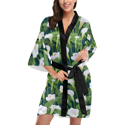 Lily Pattern Print Design 04 Women's Short Kimono