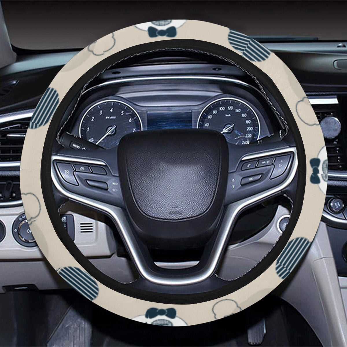 Bear Pattern Print Design 05 Steering Wheel Cover with Elastic Edge