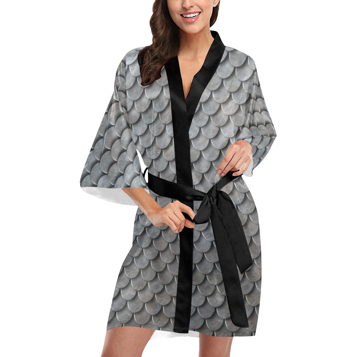 Armor Scales Pattern Print Design 03 Women's Short Kimono