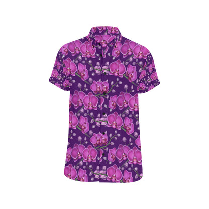 Orchid Purple Pattern Print Design OR02 Men's Short Sleeve Button Up Shirt