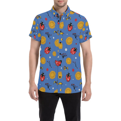 Ladybug Pattern Print Design 05 Men's Short Sleeve Button Up Shirt