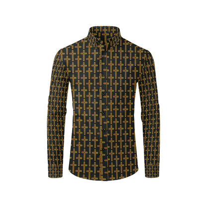 Cross Pattern Print Design 02 Men's Long Sleeve Shirt