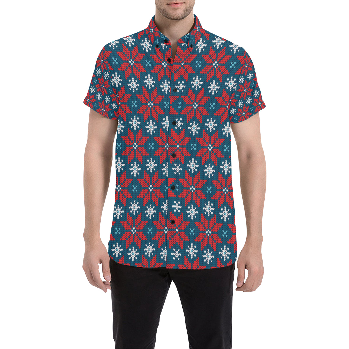 Poinsettia Pattern Print Design A02 Men's Short Sleeve Button Up Shirt