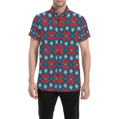 Poinsettia Pattern Print Design A02 Men's Short Sleeve Button Up Shirt