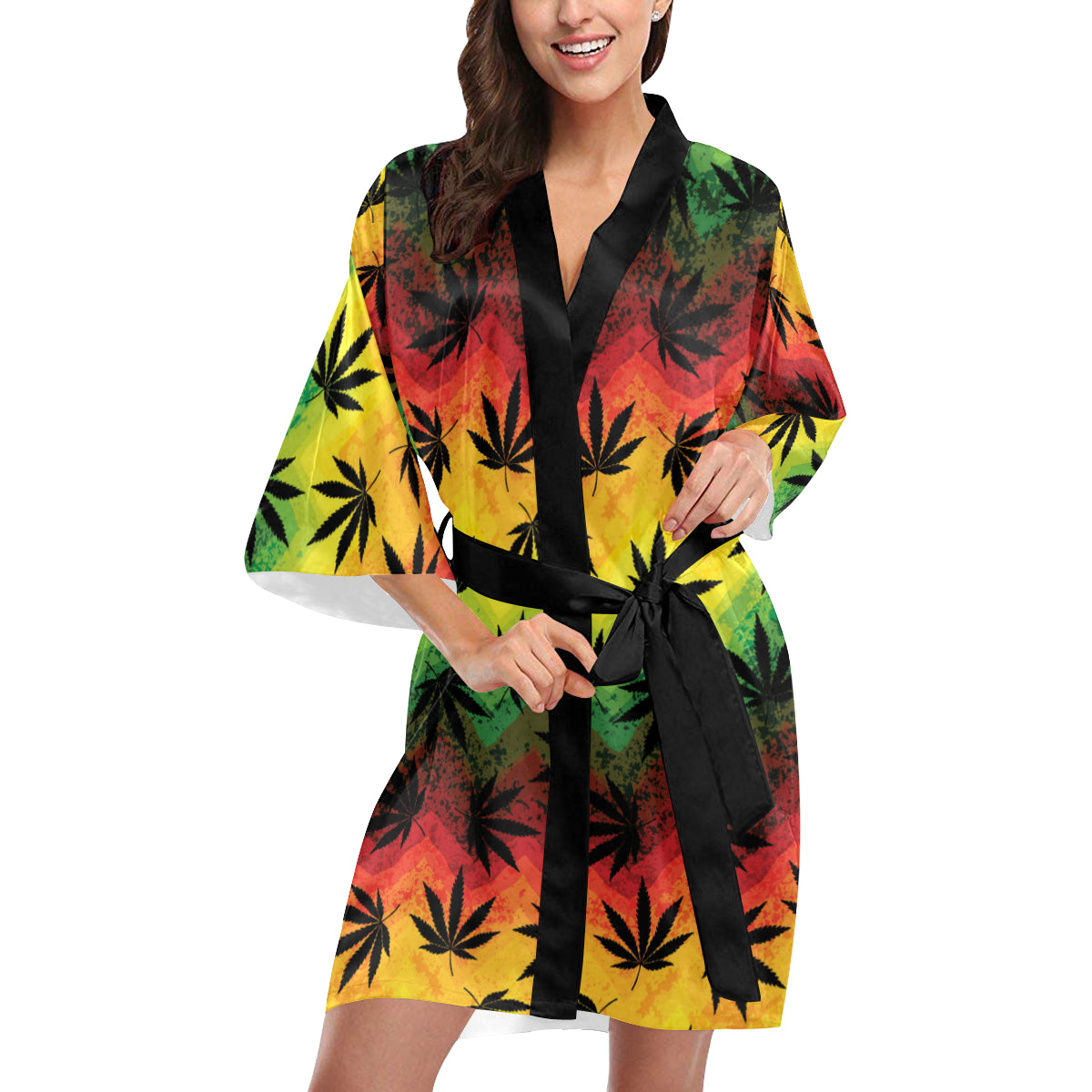 Rasta Pattern Print Design A02 Women's Short Kimono