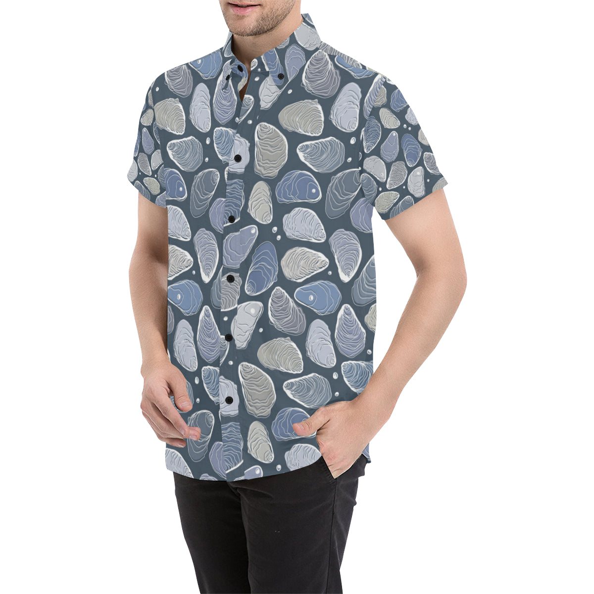 Oyster Pattern Print Design 02 Men's Short Sleeve Button Up Shirt
