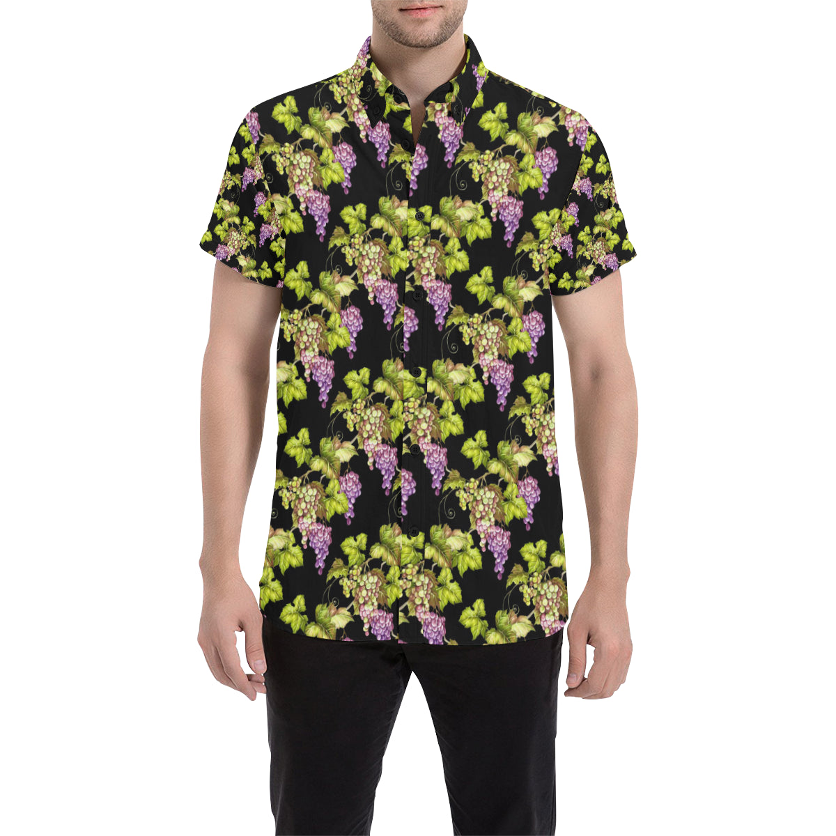 Grape Pattern Print Design GP04 Men's Short Sleeve Button Up Shirt