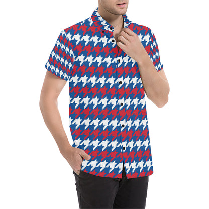 Patriotic Houndstooth Pattern Print Design A02 Men's Short Sleeve Button Up Shirt