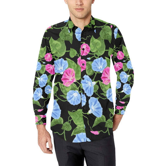 Morning Glory Pattern Print Design MG04 Men's Long Sleeve Shirt