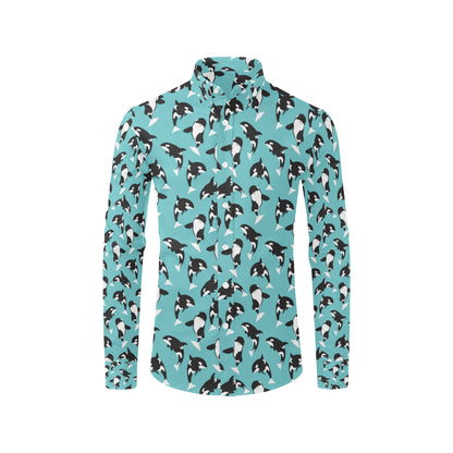Whale Action Design Themed Print Men's Long Sleeve Shirt