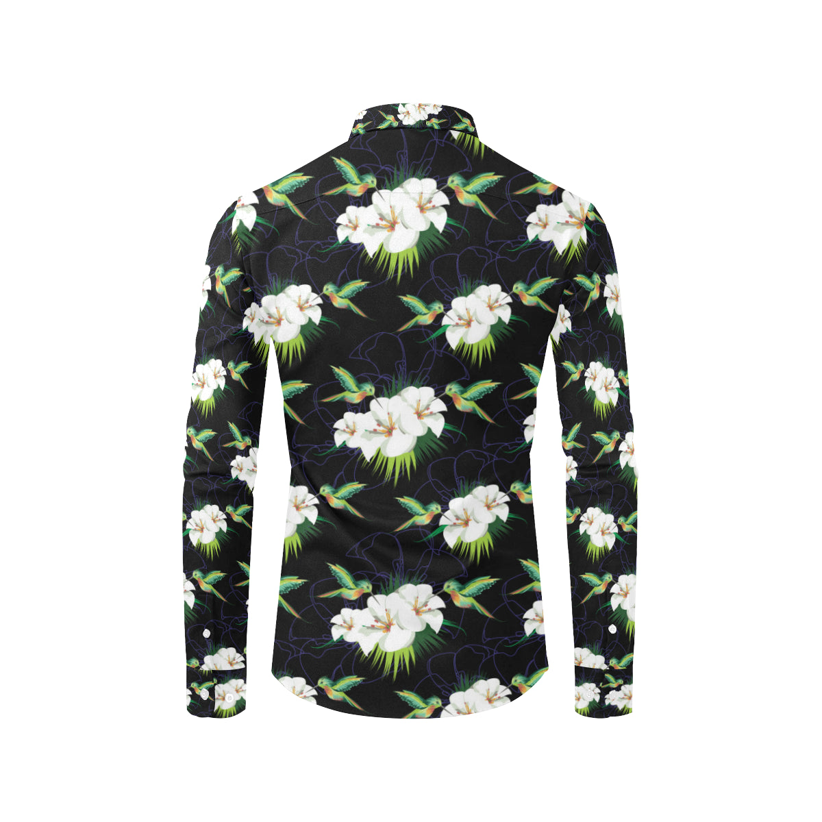 Hummingbird with Flower Pattern Print Design 03 Men's Long Sleeve Shirt