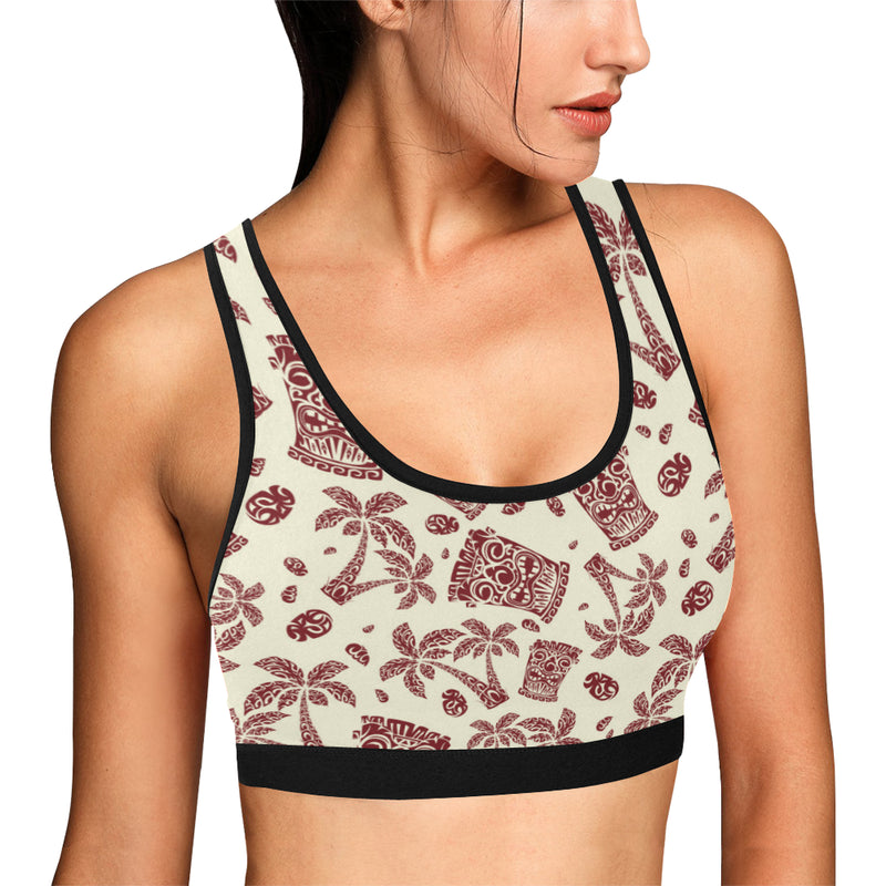 Tiki Tribal Mask Palm Tree Sports Bra