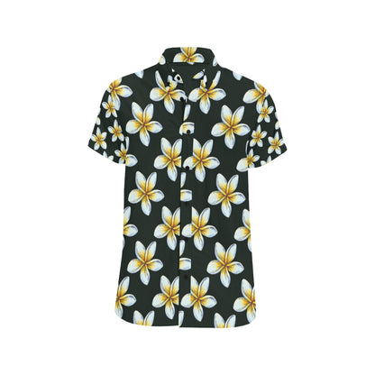 White Plumeria Pattern Print Design PM022 Men's Short Sleeve Button Up Shirt