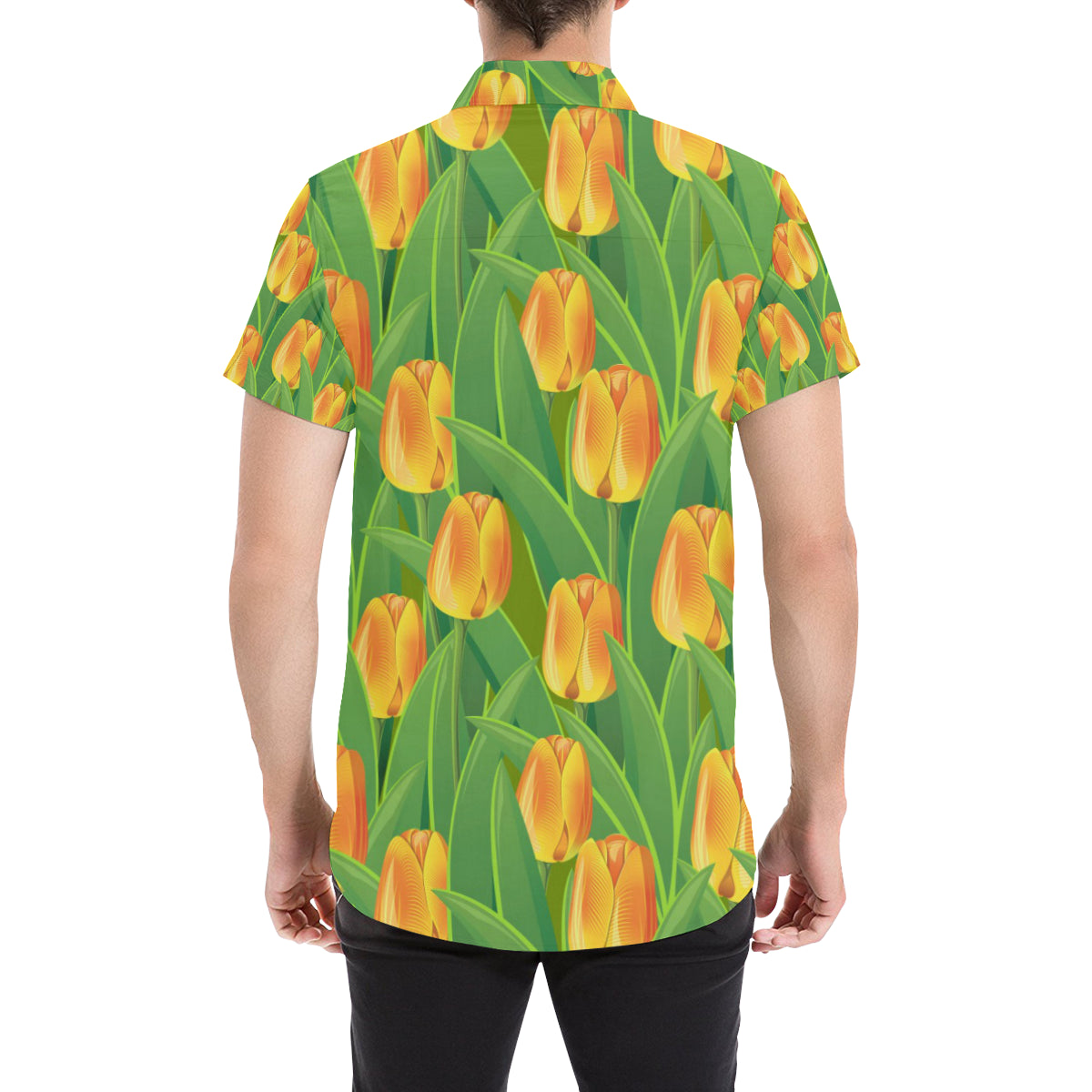 Tulip Orange Pattern Print Design TP07 Men's Short Sleeve Button Up Shirt