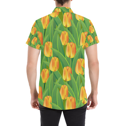 Tulip Orange Pattern Print Design TP07 Men's Short Sleeve Button Up Shirt