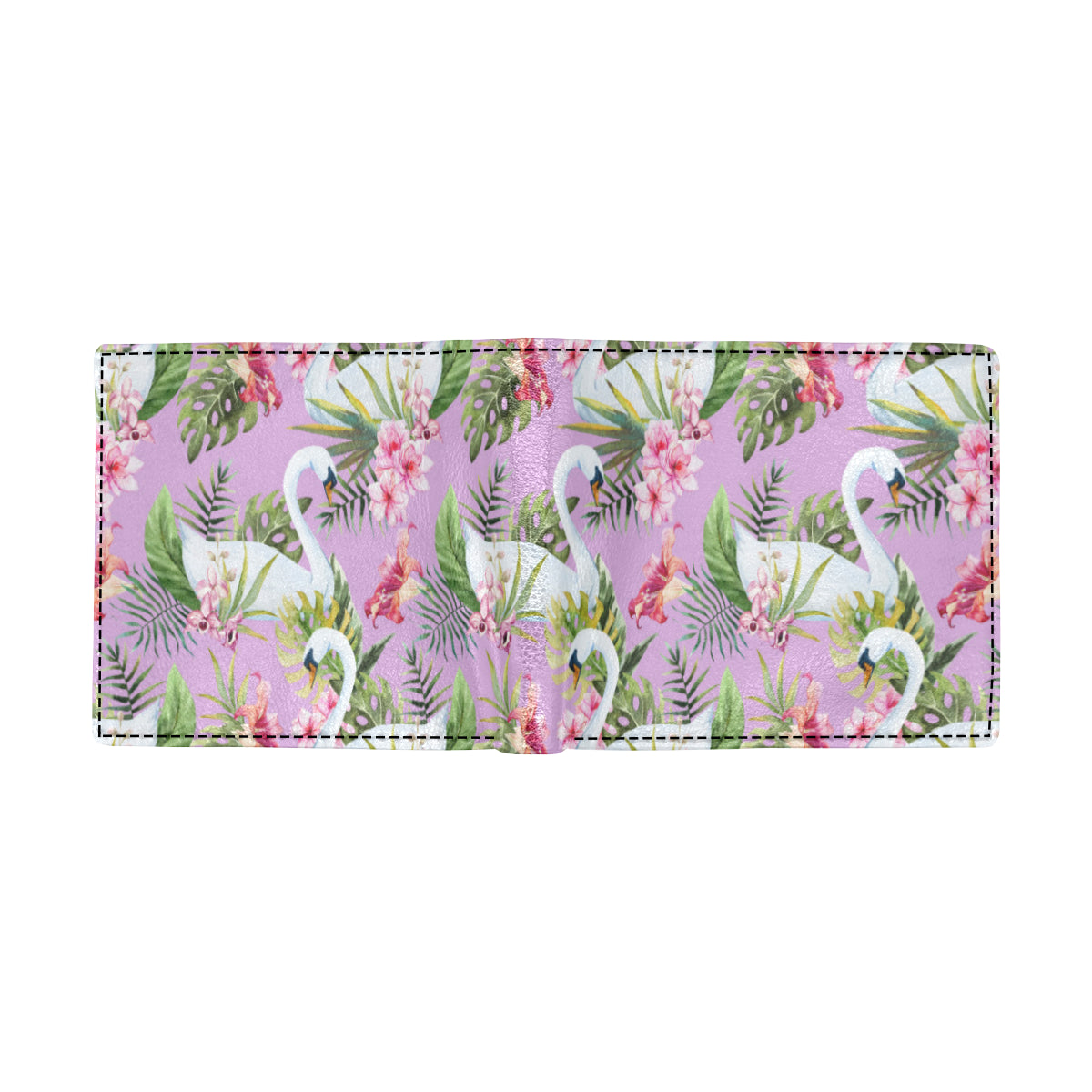 Swan with Flower Pattern Print Design 01 Men's ID Card Wallet