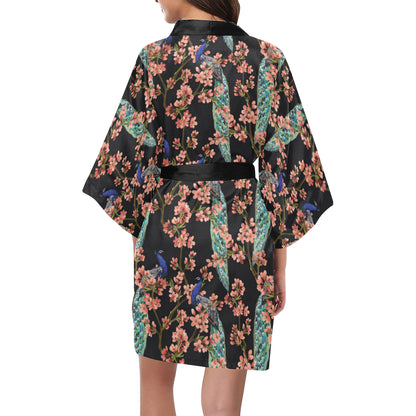 Peacock Pattern Print Design A01 Women's Short Kimono