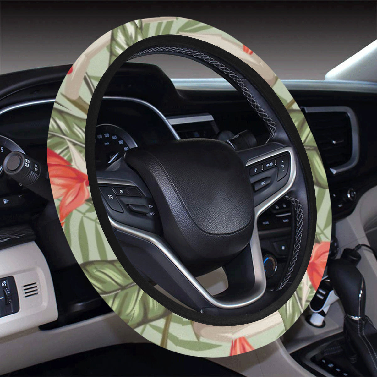 Bird Of Paradise Pattern Print Design BOP08 Steering Wheel Cover with Elastic Edge