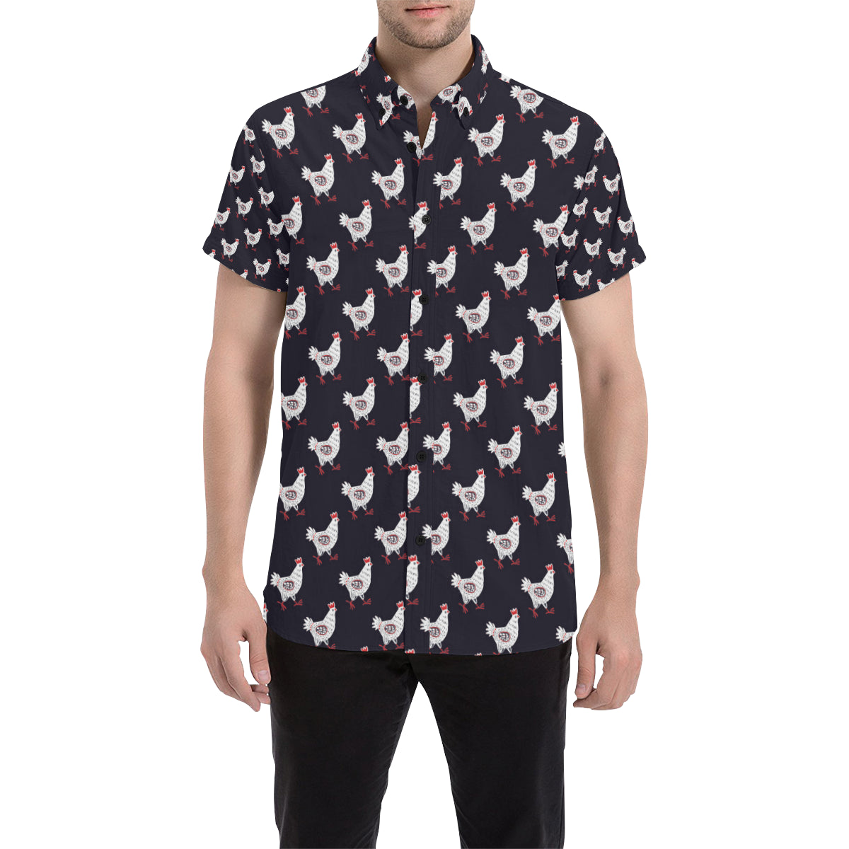 Chicken Pattern Print Design 03 Men's Short Sleeve Button Up Shirt