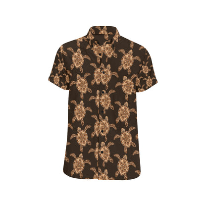 Tribal Sea Turtle Pattern Print Design T09 Men's Short Sleeve Button Up Shirt