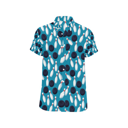 Bowling Pin Pattern Print Design 010 Men's Short Sleeve Button Up Shirt