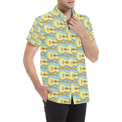 Acoustic Guitar Pattern Print Design 03 Men's Short Sleeve Button Up Shirt