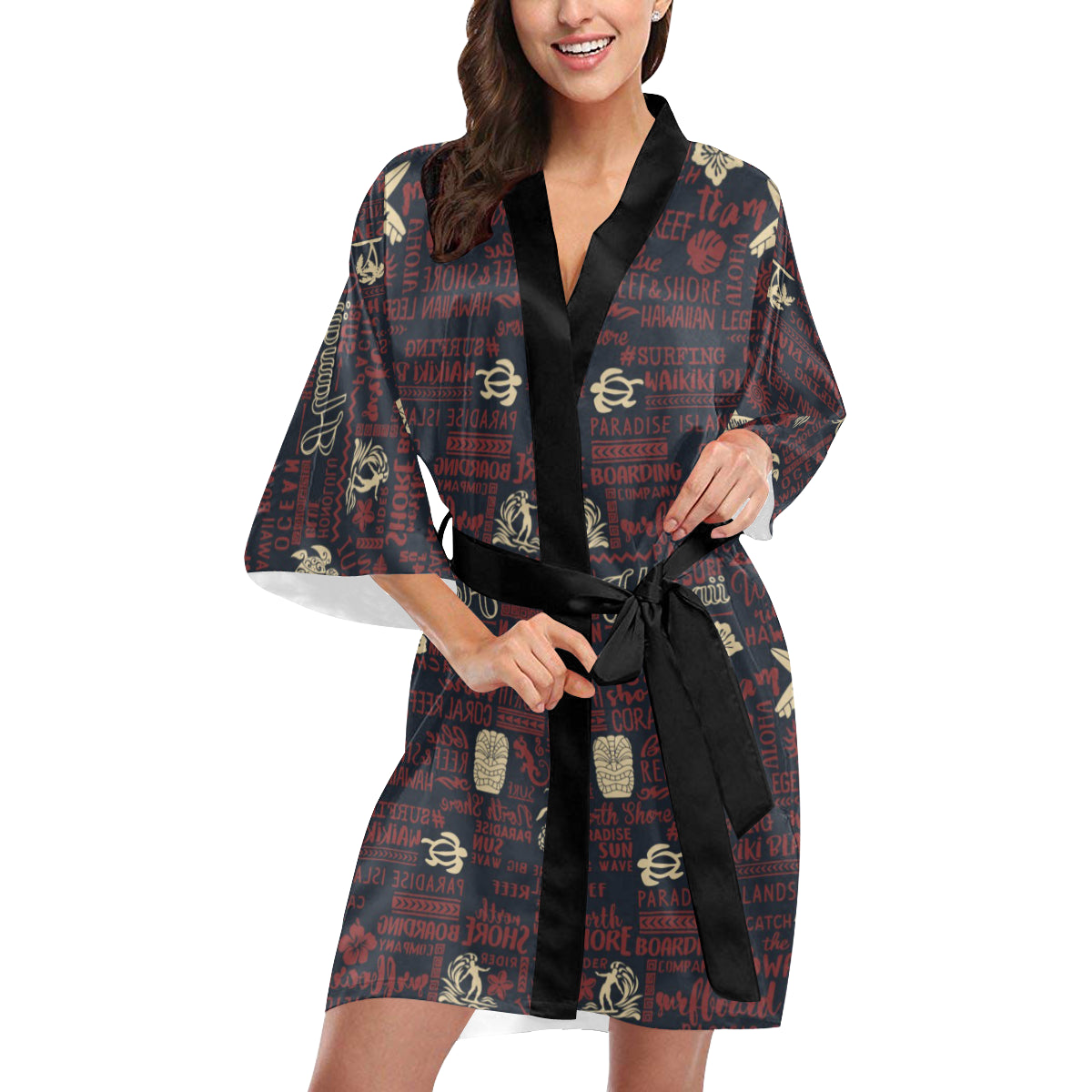 Hawaiian Themed Pattern Print Design H017 Women Kimono Robe
