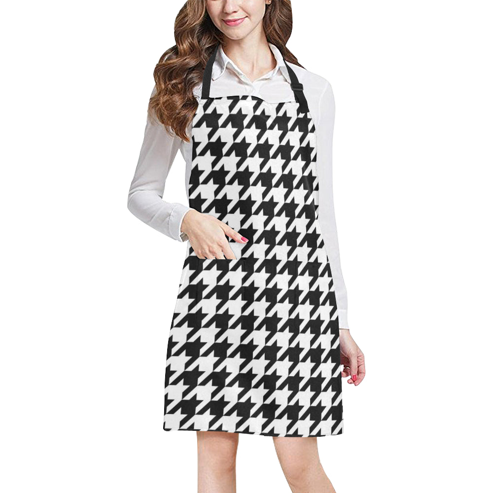 Houndstooth Black White  Pattern Print Design 05 Apron with Pocket
