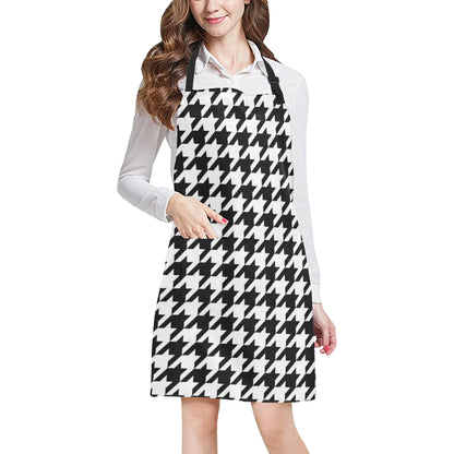 Houndstooth Black White  Pattern Print Design 05 Apron with Pocket