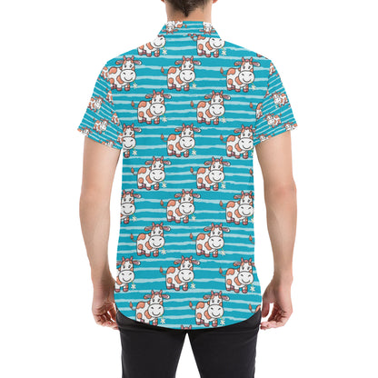 Cow Cute Print Pattern Men's Short Sleeve Button Up Shirt