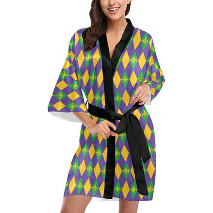 Mardi Gras Pattern Print Design 05 Women's Short Kimono