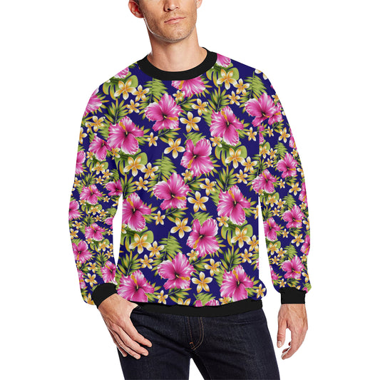 Pink Hibiscus Pattern Print Design HB027 Men Long Sleeve Sweatshirt