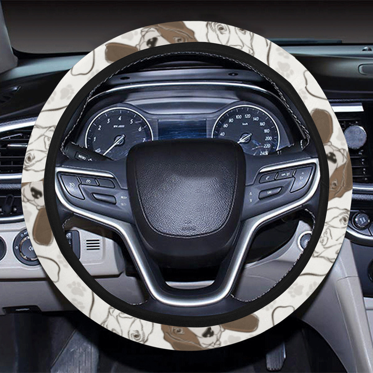 Basset Hound Pattern Print Design 01 Steering Wheel Cover with Elastic Edge