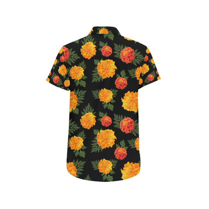 Marigold Pattern Print Design MR05 Men's Short Sleeve Button Up Shirt
