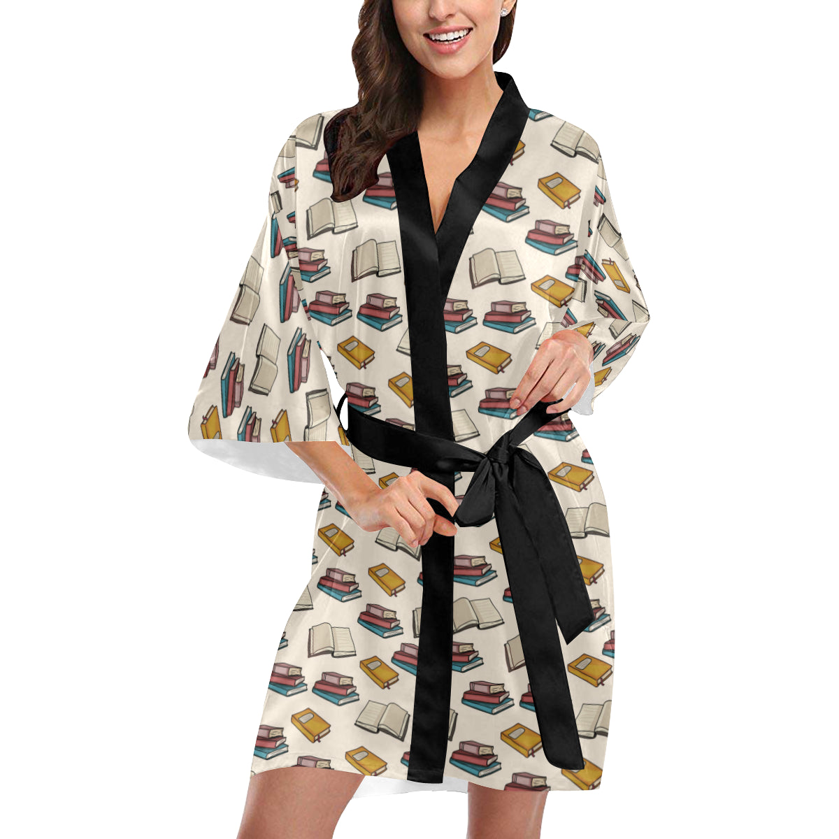 Book Pattern Print Design 04 Women's Short Kimono