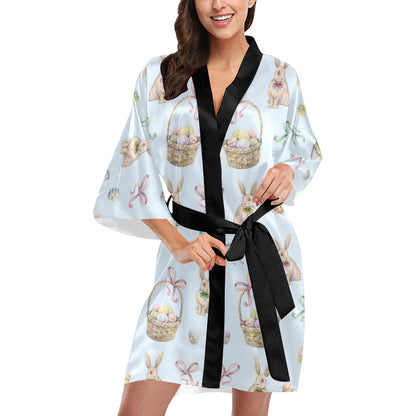 Rabbit Easter Eggs Pattern Print Design 03 Women's Short Kimono