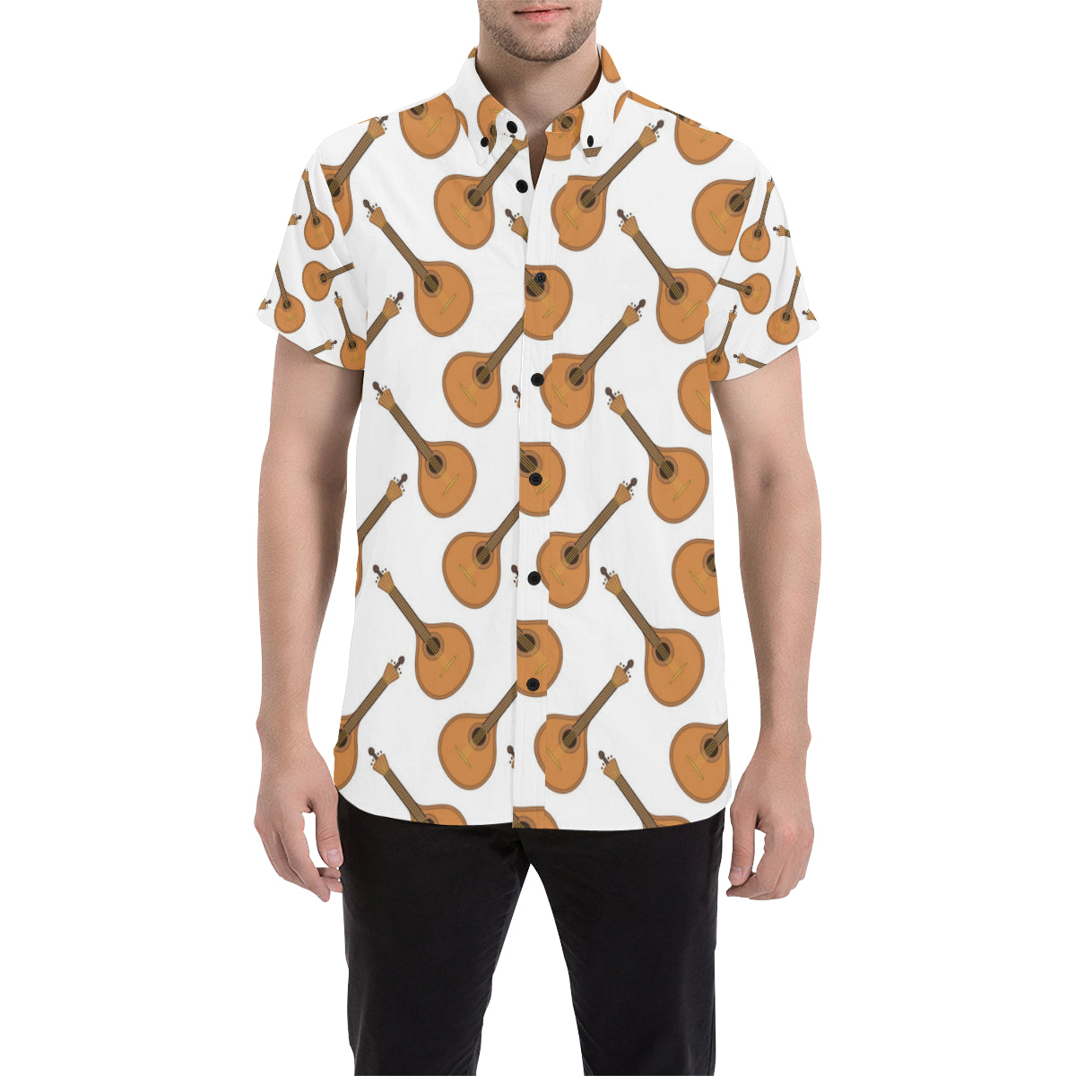 Mandolin Pattern Print Design 01 Men's Short Sleeve Button Up Shirt