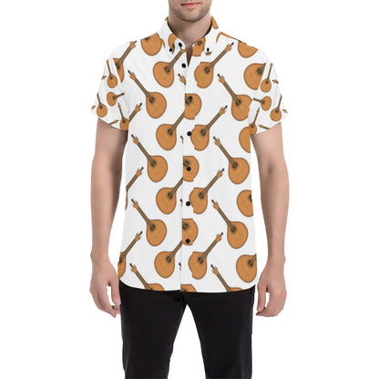 Mandolin Pattern Print Design 01 Men's Short Sleeve Button Up Shirt