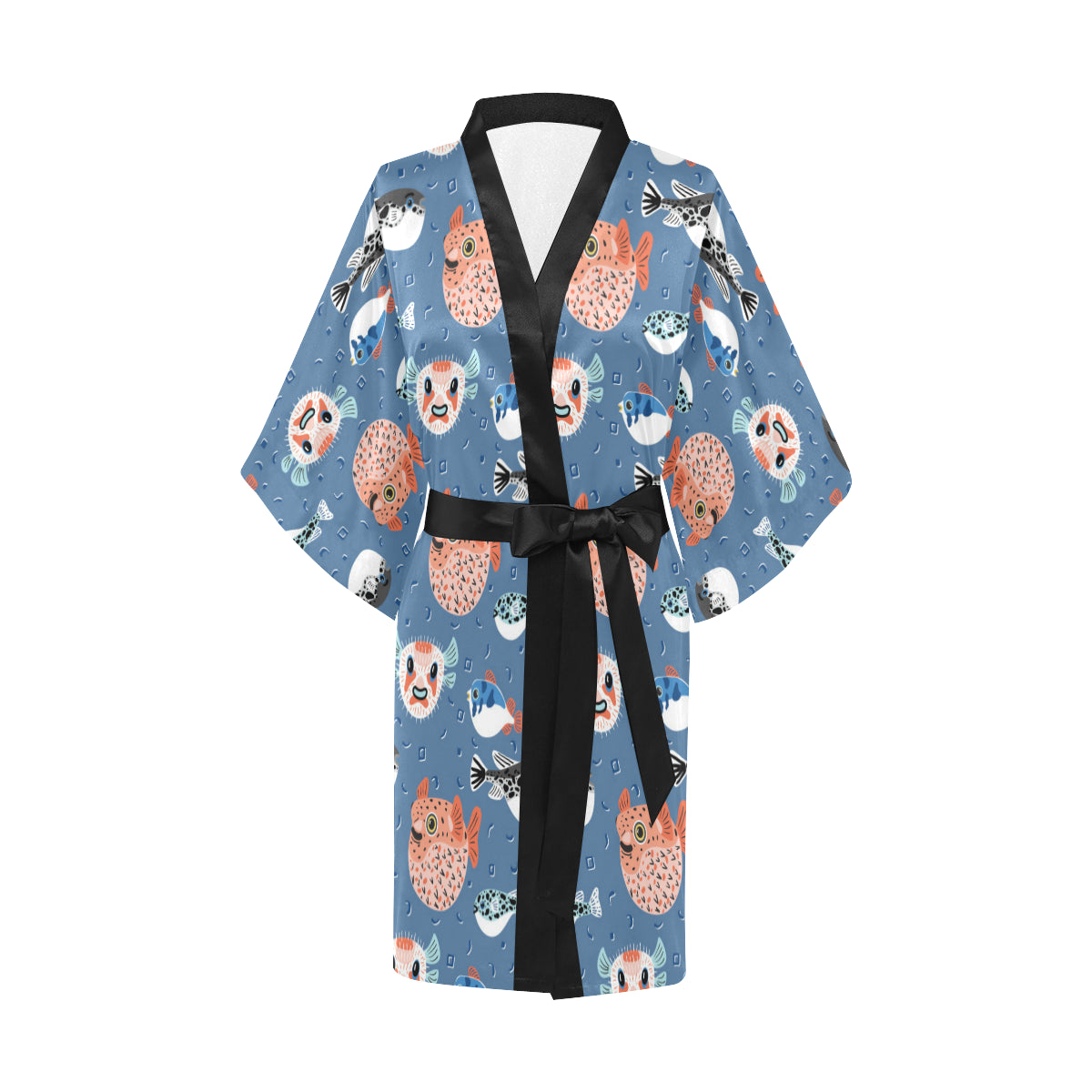 Fugu Pattern Print Design 02 Women's Short Kimono