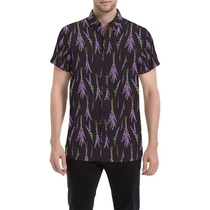 Lavender Pattern Print Design LV05 Men's Short Sleeve Button Up Shirt