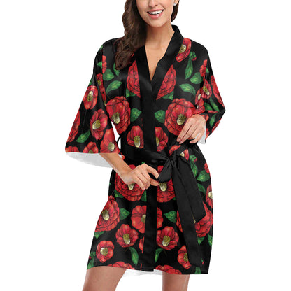 Camellia Pattern Print Design CM07 Women's Short Kimono