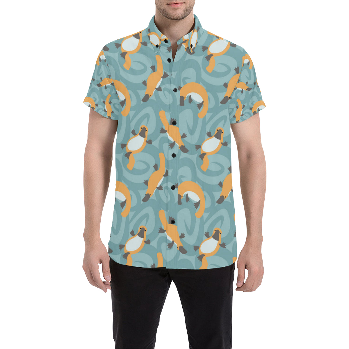 Platypus Pattern Print Design A01 Men's Short Sleeve Button Up Shirt