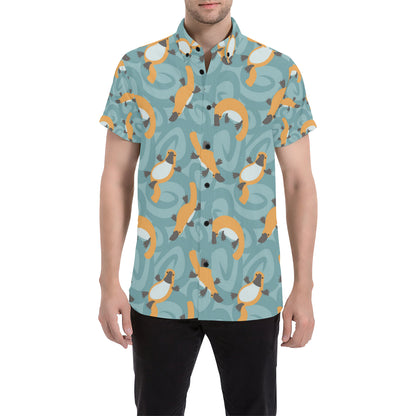 Platypus Pattern Print Design A01 Men's Short Sleeve Button Up Shirt