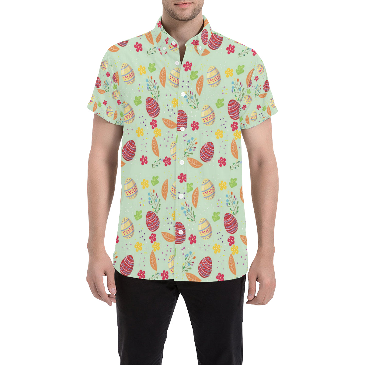 Easter Eggs Pattern Print Design RB07 Men's Short Sleeve Button Up Shirt