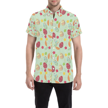 Easter Eggs Pattern Print Design RB07 Men's Short Sleeve Button Up Shirt