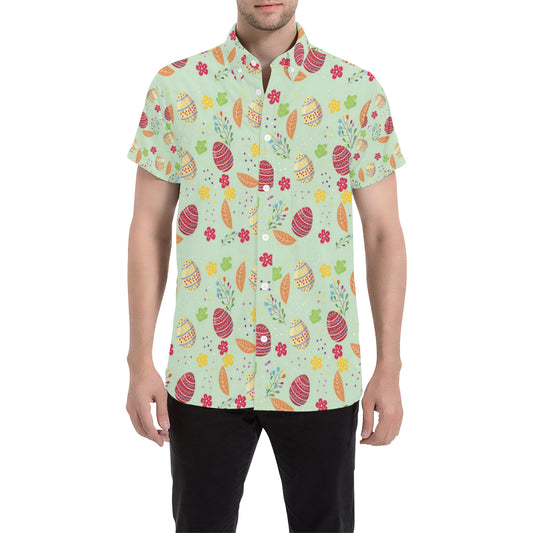 Easter Eggs Pattern Print Design RB07 Men's Short Sleeve Button Up Shirt